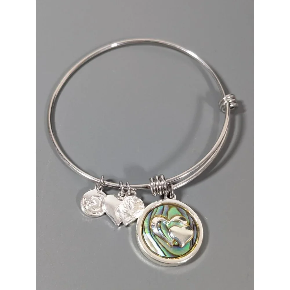 Love This Life Forever Friends Abalone Shell Heart Charm Bracelet Stacking‎ 7.5